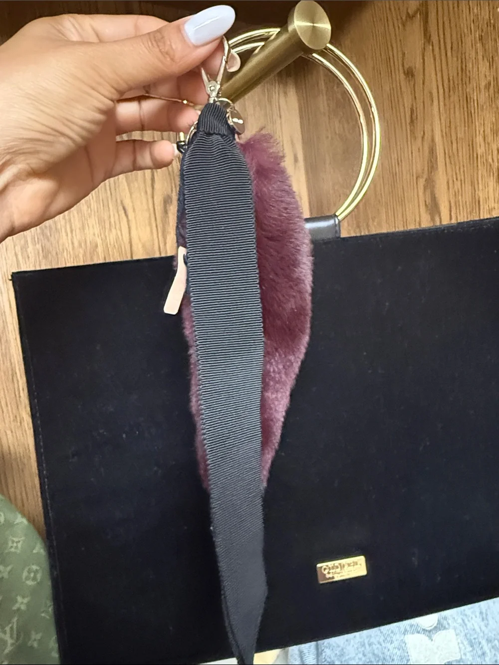 Miu Miu Faux Fur Keychain Charm in Burgundy